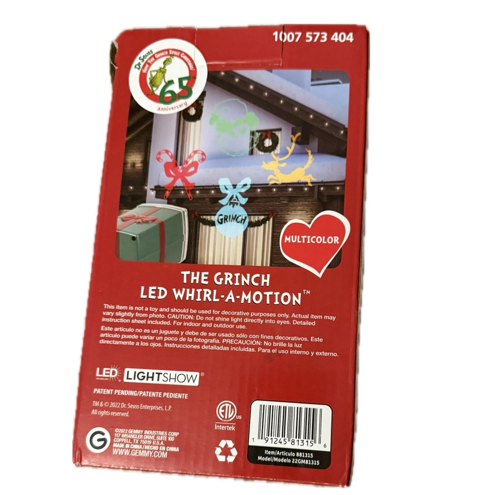 New Dr. Suess 65th Anniversary The Grinch LED Whirl-a-Motion MultiColorProjector